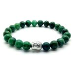 DIVINE ELEMENTS Base Metal Natural Dark Green Jade Bracelet 8mm Healing Crystal Stone For Good Luck And Harmony For Men And Women