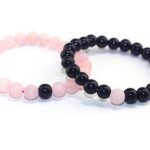 Natural Certified Black Pink Rose Quartz & Black Tourmaline Stone 8 mm Bead Bracelet Combo for Men & Women