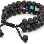 Lava 7 chakra bracelet with black obsidian faceted beads