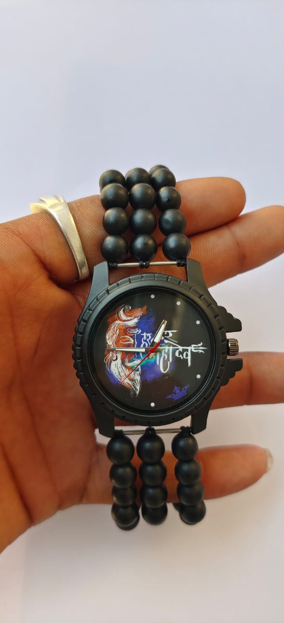 lord Mahadev wrist watch with black agate matt