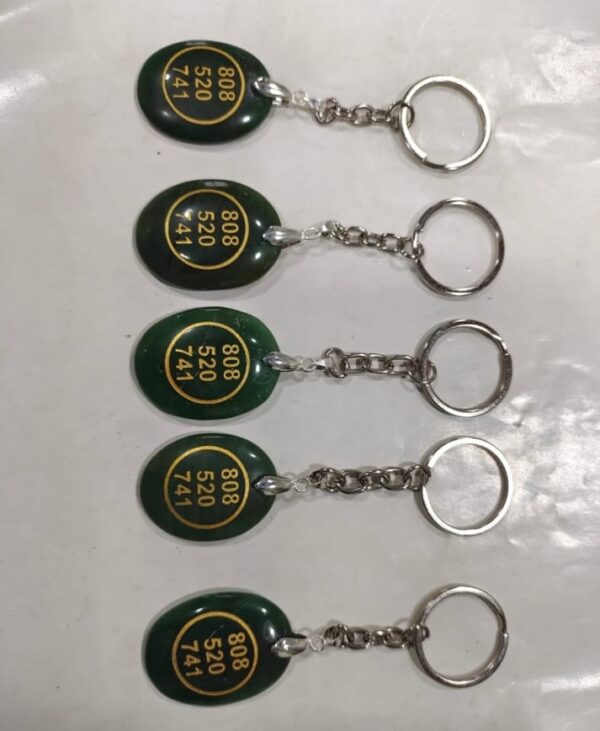 Coin keyring jade stone with codes for money abundance