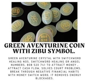 GREEN AVENTURINE COIN WITH ZIBU SYMBOL - Dr Vedant Sharmaa