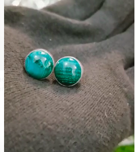 Natural malachite unisex studd earring in german silver