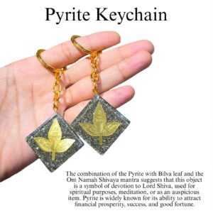 Pyrite keychain with bilva leaf