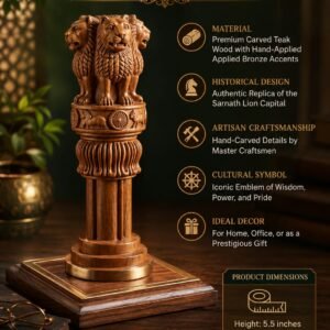 3-Inch Wooden Ashok Stambha - A Symbol of India
