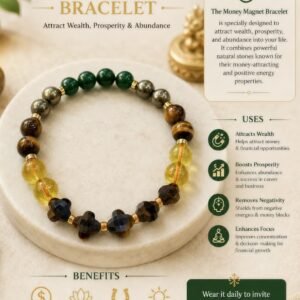 Money magnet bracelet with tiger eye flower beads