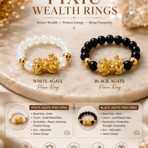 Pixiu Wealth Rings (White Agate & Black Agate)