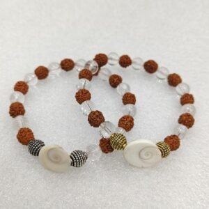 Natural Clear Quartz, 5 Mukhi Rudraksha & Gomti Chakra Bracelet