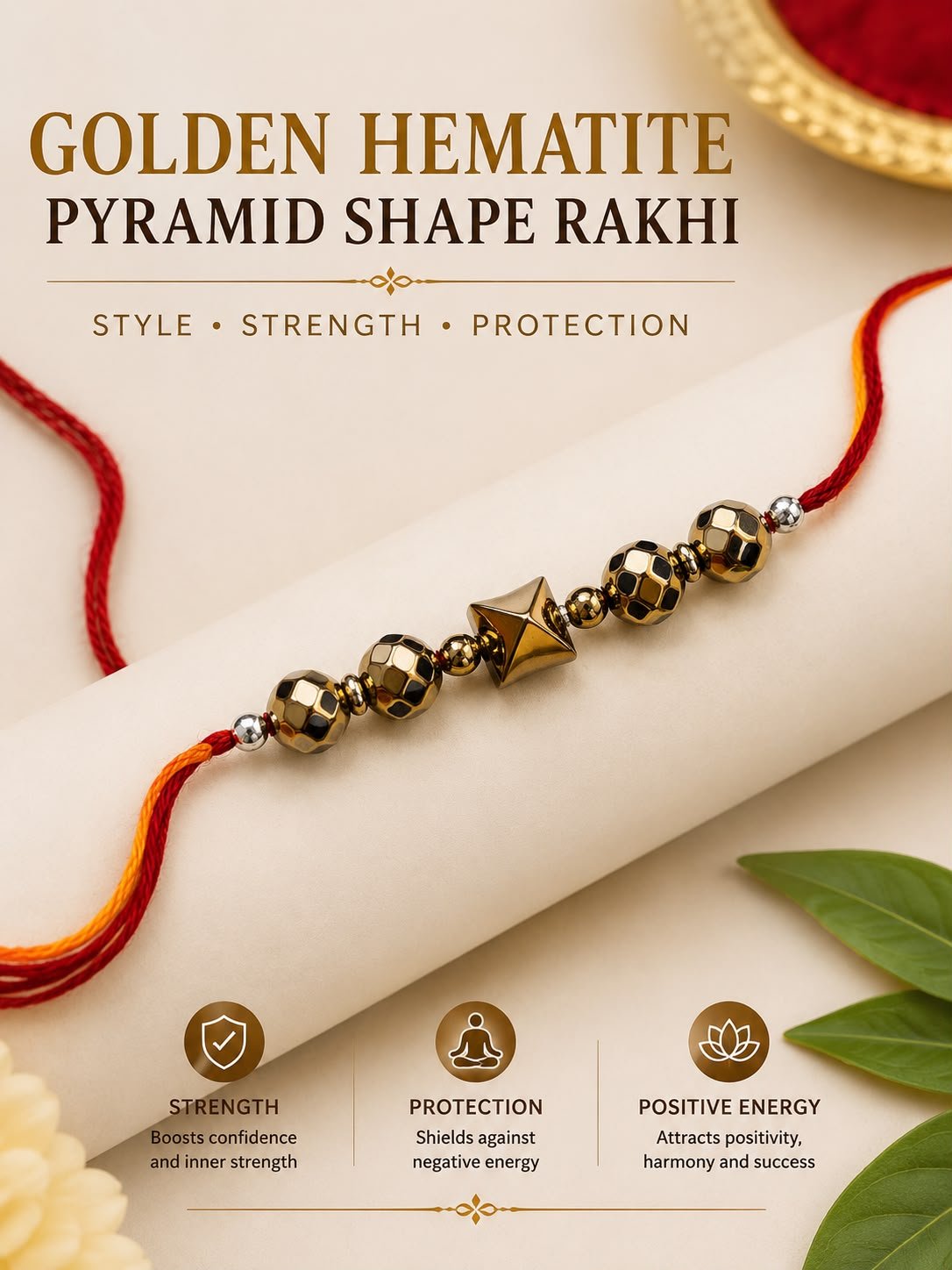 WhatsApp Image 2026-07-18 at 6.35.33 PM (2) Golden Hematite Pyramid Shape Rakhi