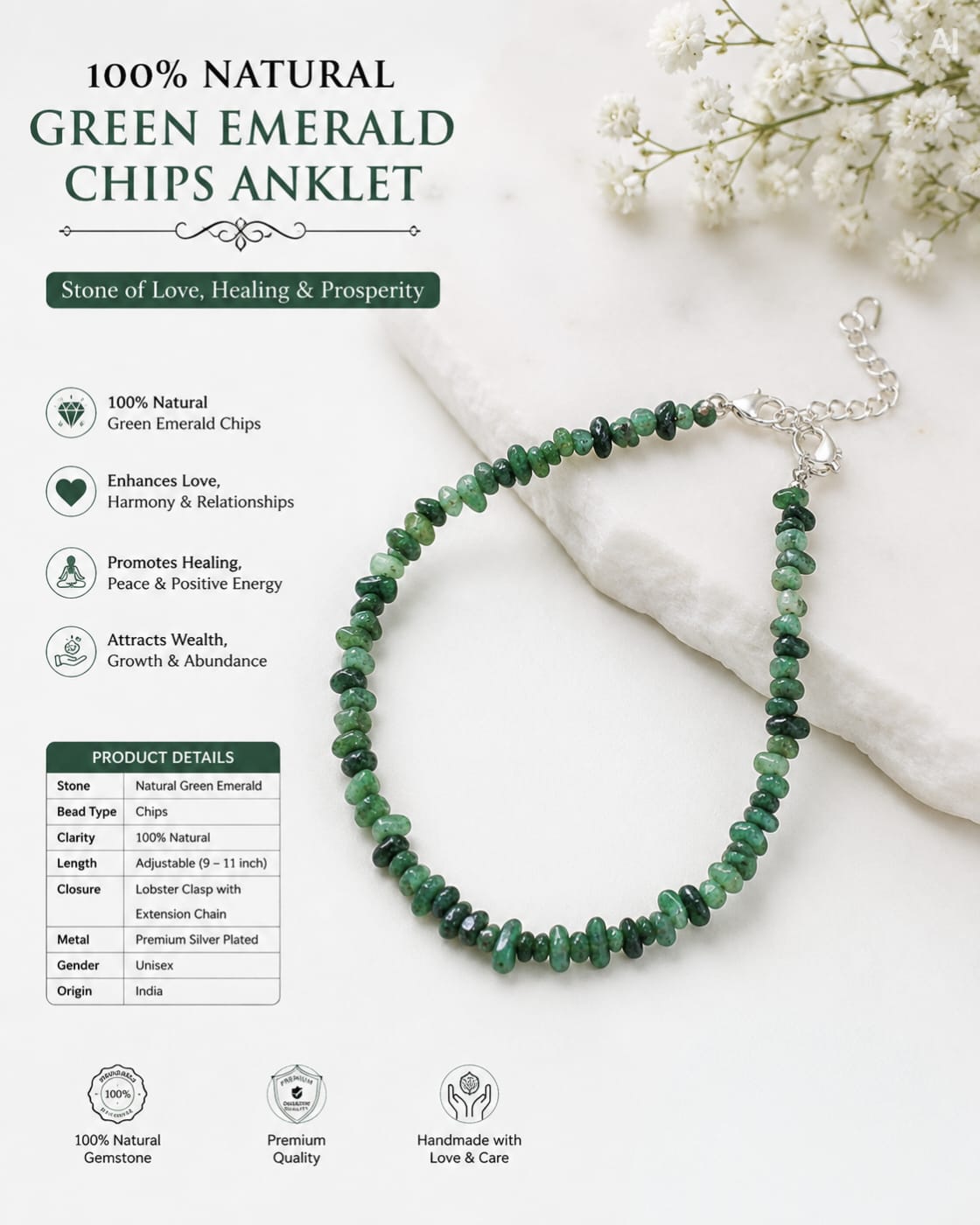 WhatsApp Image 2026-08-01 at 3.44.25 AM (1) 100% Natural Green Emerald Chips Anklet