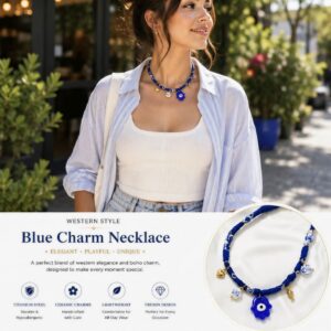 Western-Style Blue Charm Necklace