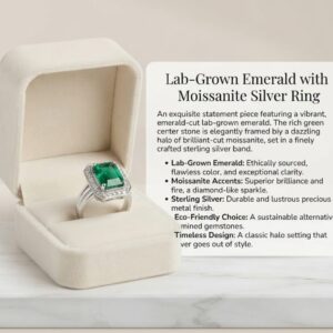 Lab-Grown Emerald with Moissanite Silver Ring