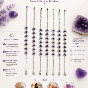 Heart-Shaped Natural Amethyst Stone Bracelet